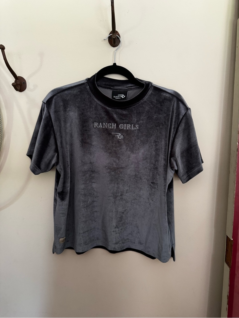 Velvet Short Sleeve Crop Tee — Gray